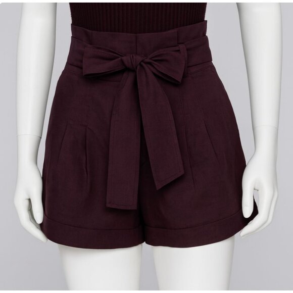 A.L.C. Joey Paperbag Shorts in Brown Linen Blend Belted Pockets size 00 - Picture 1 of 6